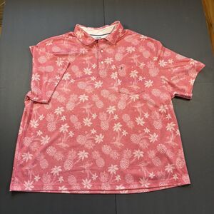IZOD Saltwater Men's 2XB Palm Tree Pineapple Sun Shield Polo UPF Shirt Rose Pink